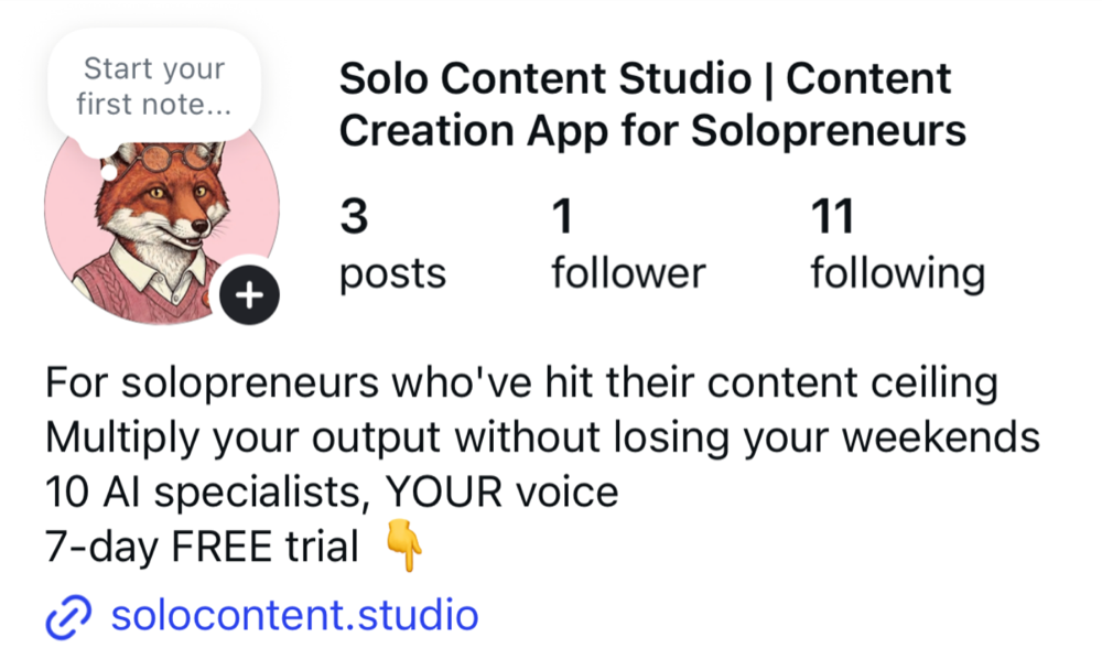 Our Instagram profile on day one: 3 posts, 1 follower