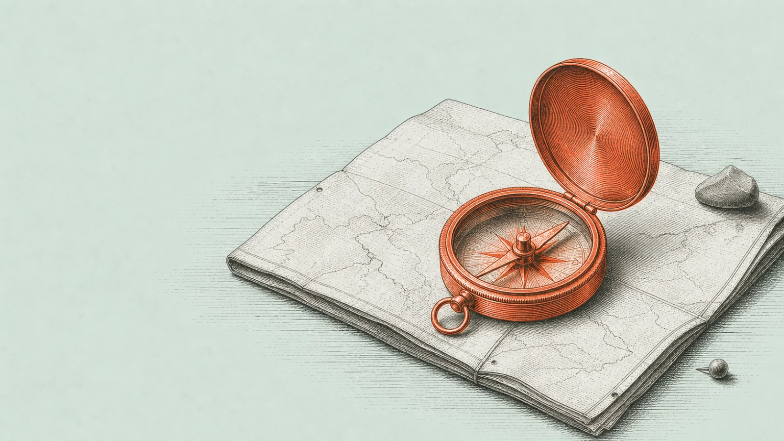Editorial illustration of a circular content workflow with idea cards, trust signals, and offer notes.